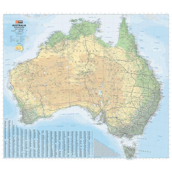 Australia road and terrain flat map: 2014