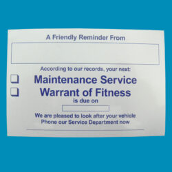 WOF Service Reminder Cards Pack 100