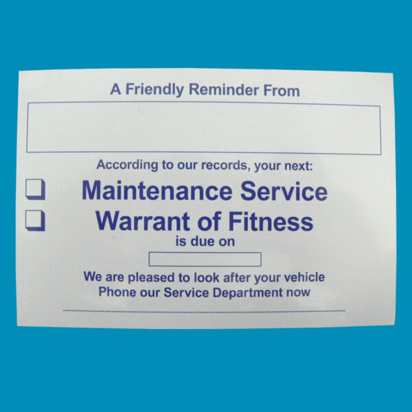 WOF Service Reminder Cards Pack 100 - Bateman Books