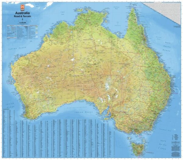 Australia Road & Terrain Map 1000x875  Laminate Tubed