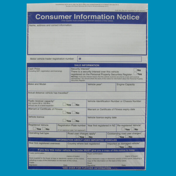 Consumer Info Notice Pad 100