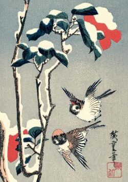 Journal Sparrows and Camellia in Snow by Hiroshige, Lined PB