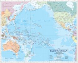 New World Political Pacific Centred Wall Map 1000 x 650mm Laminated